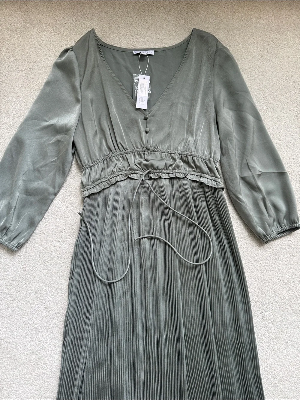 Baltic Born Eucalyptus Satin V-Neck Midi Dress - Picture 2 of 6